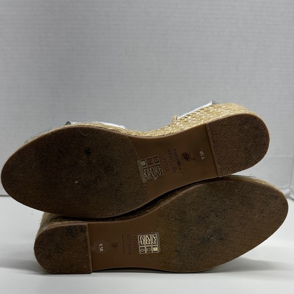 Stuart Weitzman Mirela II Espadrille Wedges Heeled Sandals Leather Silver 9.5 - Picture 7 of 10